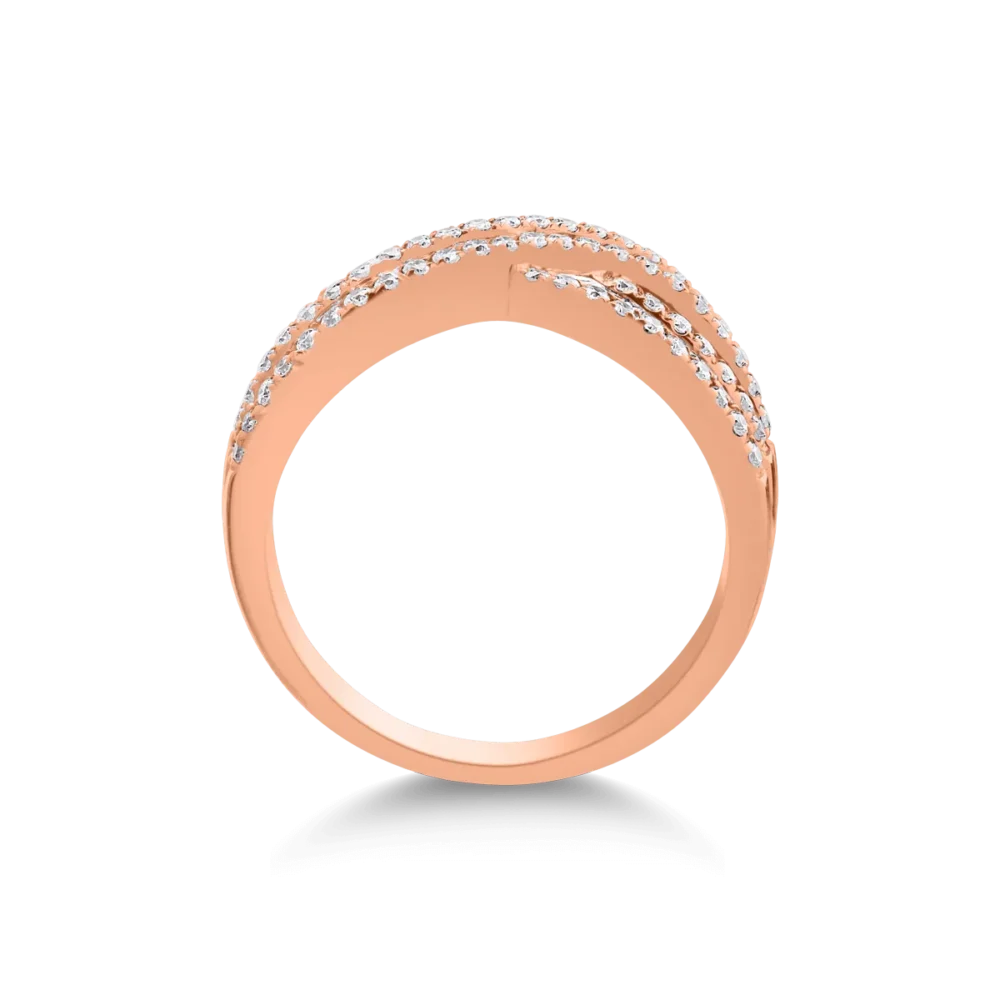 Inel din aur roz cu diamante baguette si rotunde de 0.9ct - imagine 2