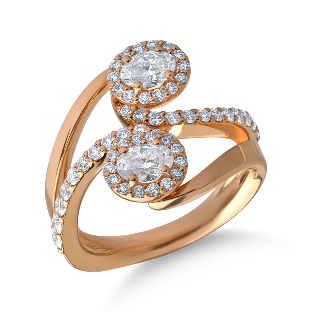 Inel din aur roz cu diamante ovale si rotunde de 1.3ct