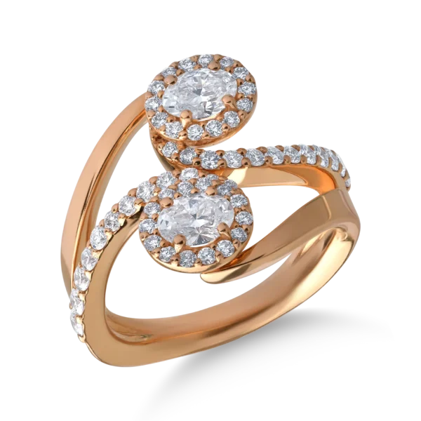 Inel din aur roz cu diamante ovale si rotunde de 1.3ct