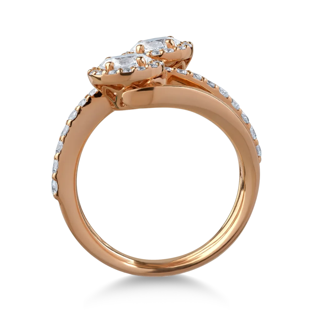 Inel din aur roz cu diamante ovale si rotunde de 1.3ct - imagine 2