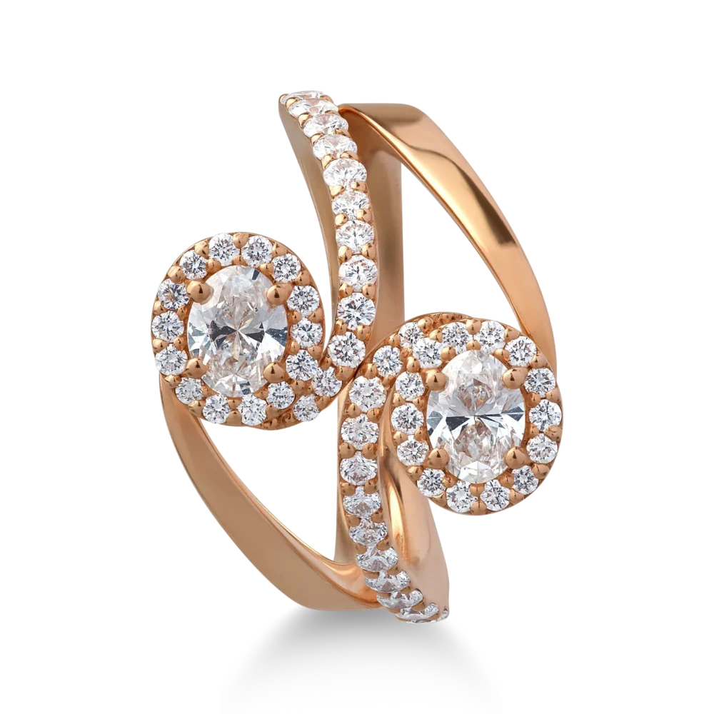 Inel din aur roz cu diamante ovale si rotunde de 1.3ct - imagine 3