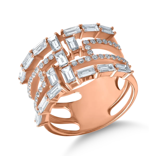 Inel din aur roz cu diamante baguette si rotunde de 1.6ct