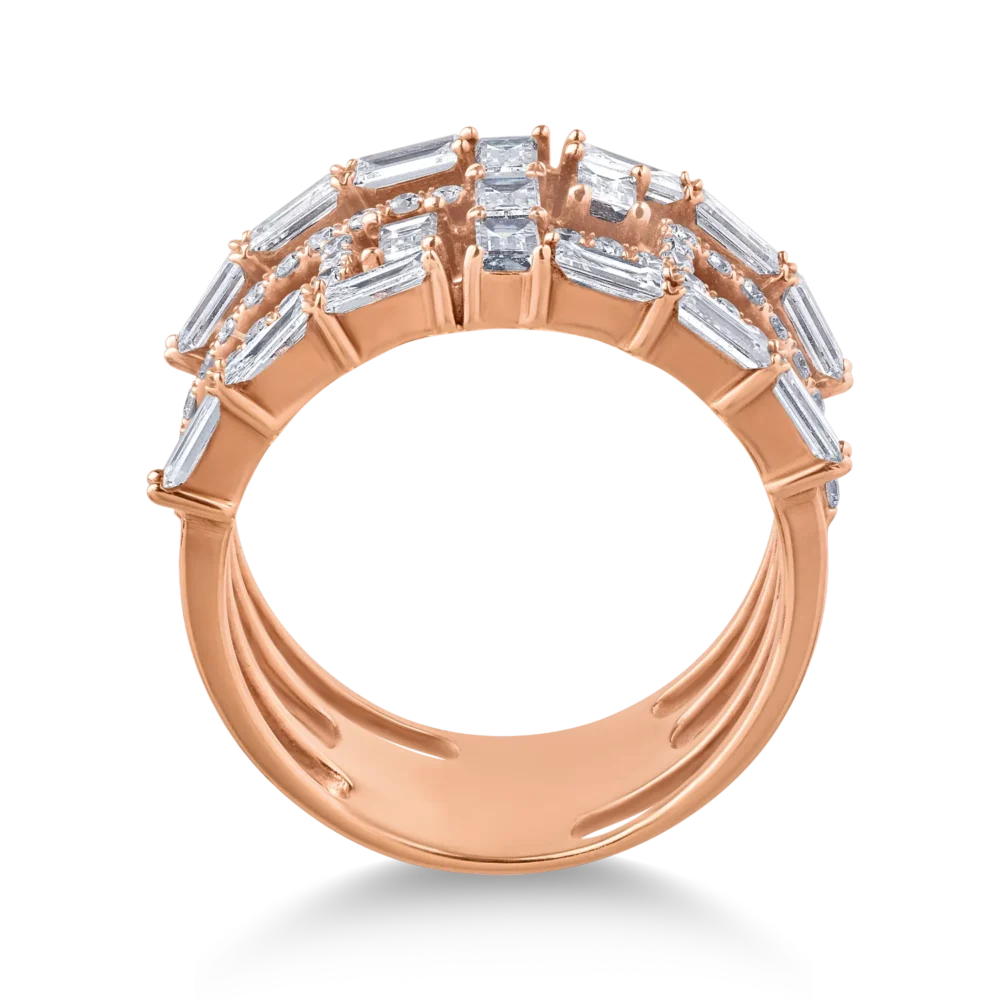 Inel din aur roz cu diamante baguette si rotunde de 1.6ct - imagine 2