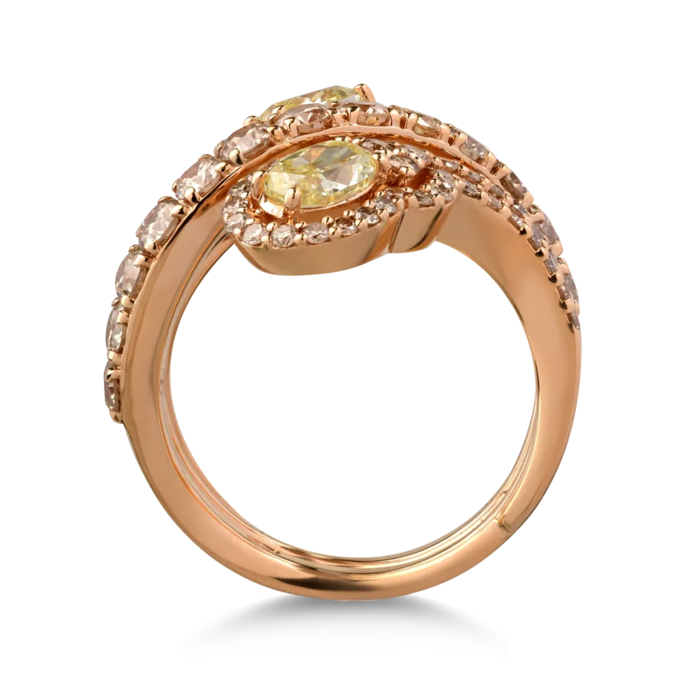 Inel din aur roz cu diamante fancy galbene ovale de 1ct si diamante maro de 1.9ct - imagine 2