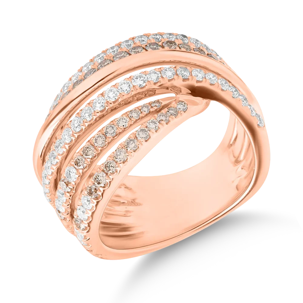 Inel din aur roz cu diamante maro de 1.18ct si diamante transparente de 0.62ct