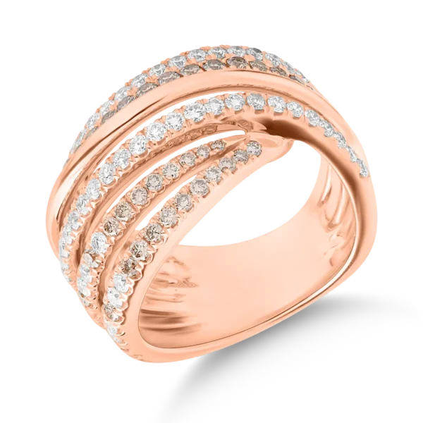 Inel din aur roz cu diamante maro de 1.18ct si diamante transparente de 0.62ct