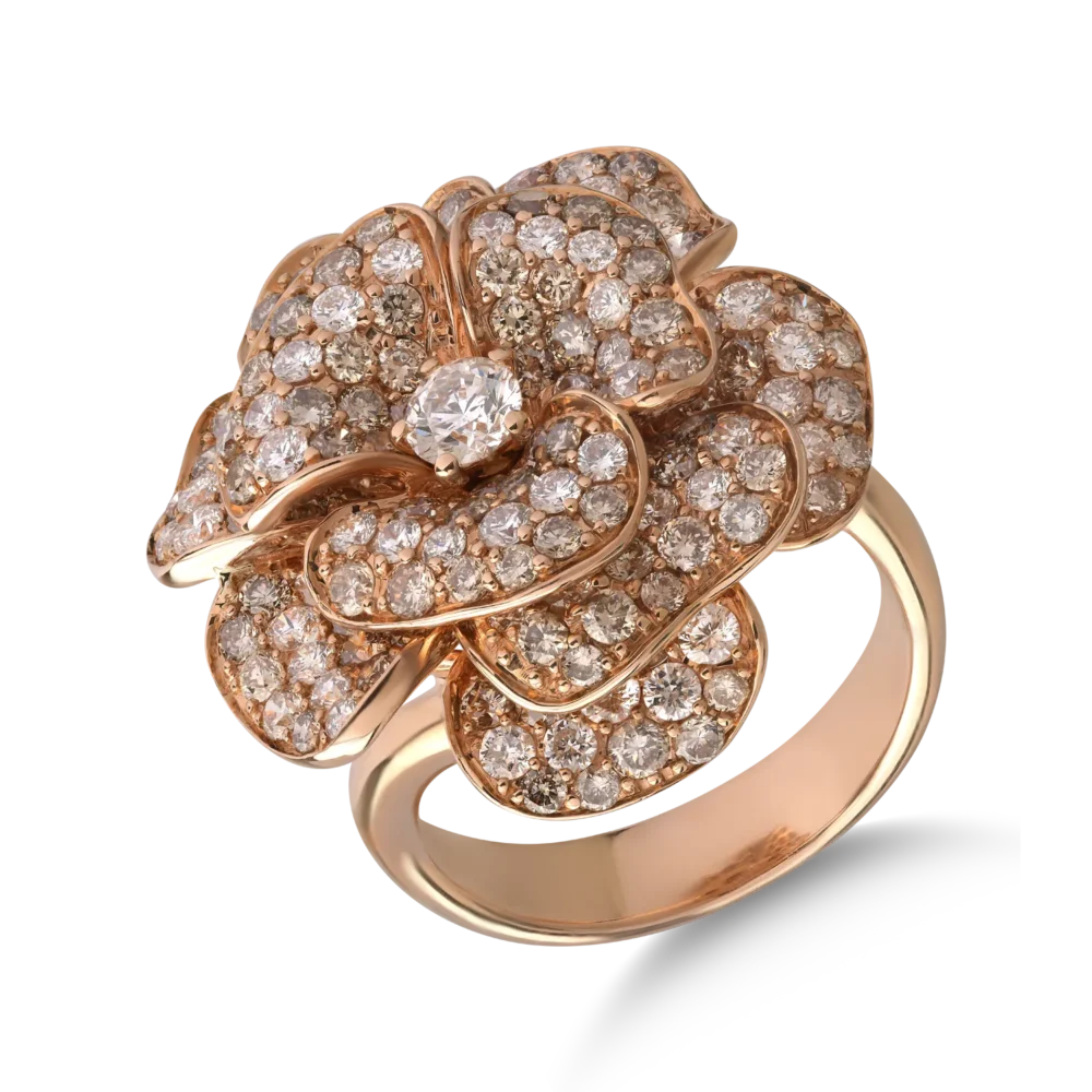 Inel din aur roz cu diamante maro de 2.85ct si diamante transparente de 1.5ct