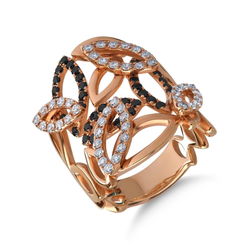 Inel din aur roz cu diamante negre de 0.49ct si diamante transparente de 0.54ct