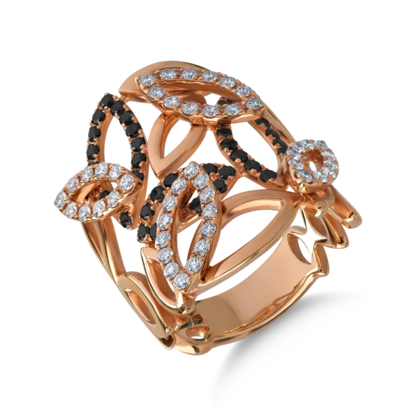 Inel din aur roz cu diamante negre de 0.49ct si diamante transparente de 0.54ct