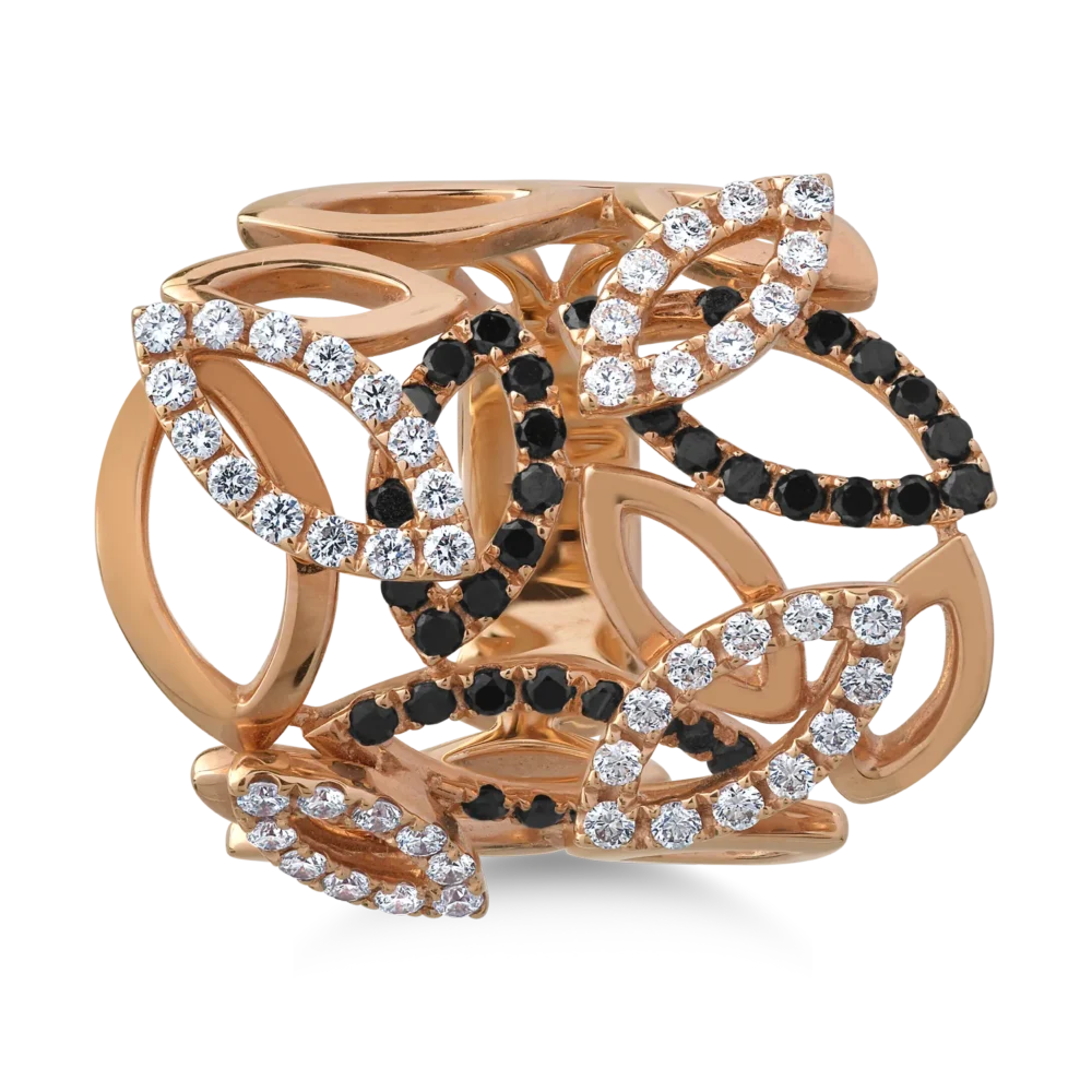 Inel din aur roz cu diamante negre de 0.49ct si diamante transparente de 0.54ct - imagine 3
