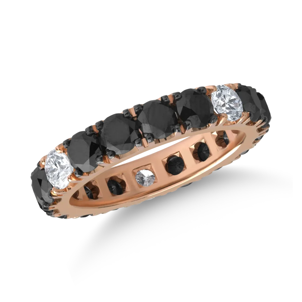 Inel din aur roz cu diamante negre de 3.58ct si diamante transparente de 0.58ct