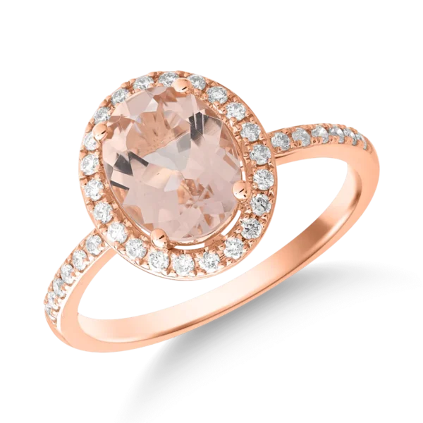 Inel din aur roz cu morganit oval de 1.6ct si diamante de 0.2ct