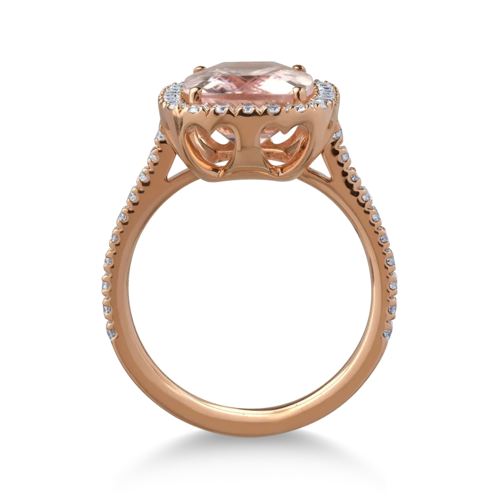 Inel din aur roz cu morganit cushion de 4.3ct si diamante de 0.6ct - imagine 2