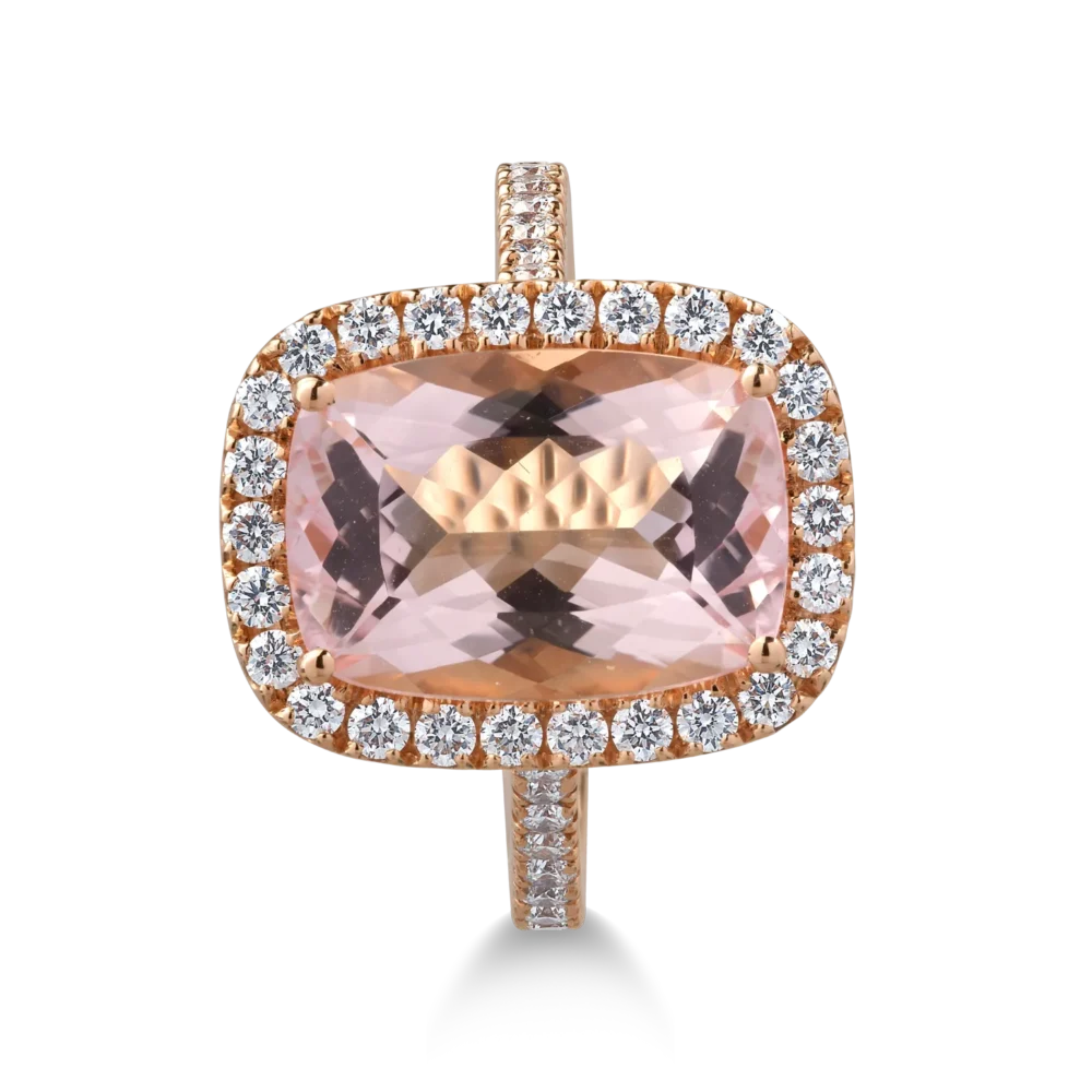 Inel din aur roz cu morganit cushion de 4.3ct si diamante de 0.6ct - imagine 3