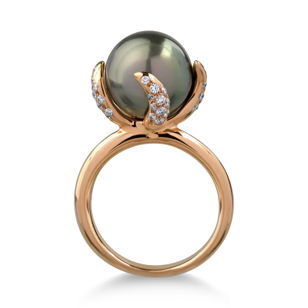 Inel din aur roz cu perla de cultura de 11.77ct si diamante de 0.36ct - imagine 2