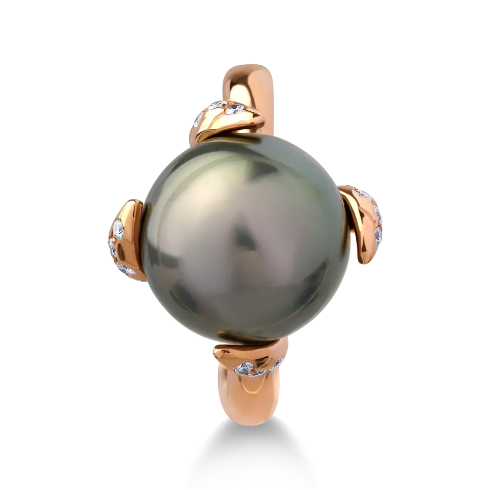 Inel din aur roz cu perla de cultura de 11.77ct si diamante de 0.36ct - imagine 3