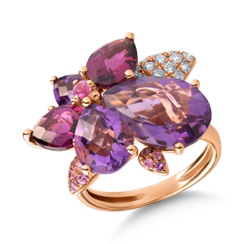 Inel din aur roz cu pietre pretioase si semipretioase de 10.36ct