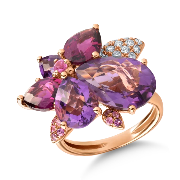 Inel din aur roz cu pietre pretioase si semipretioase de 10.36ct