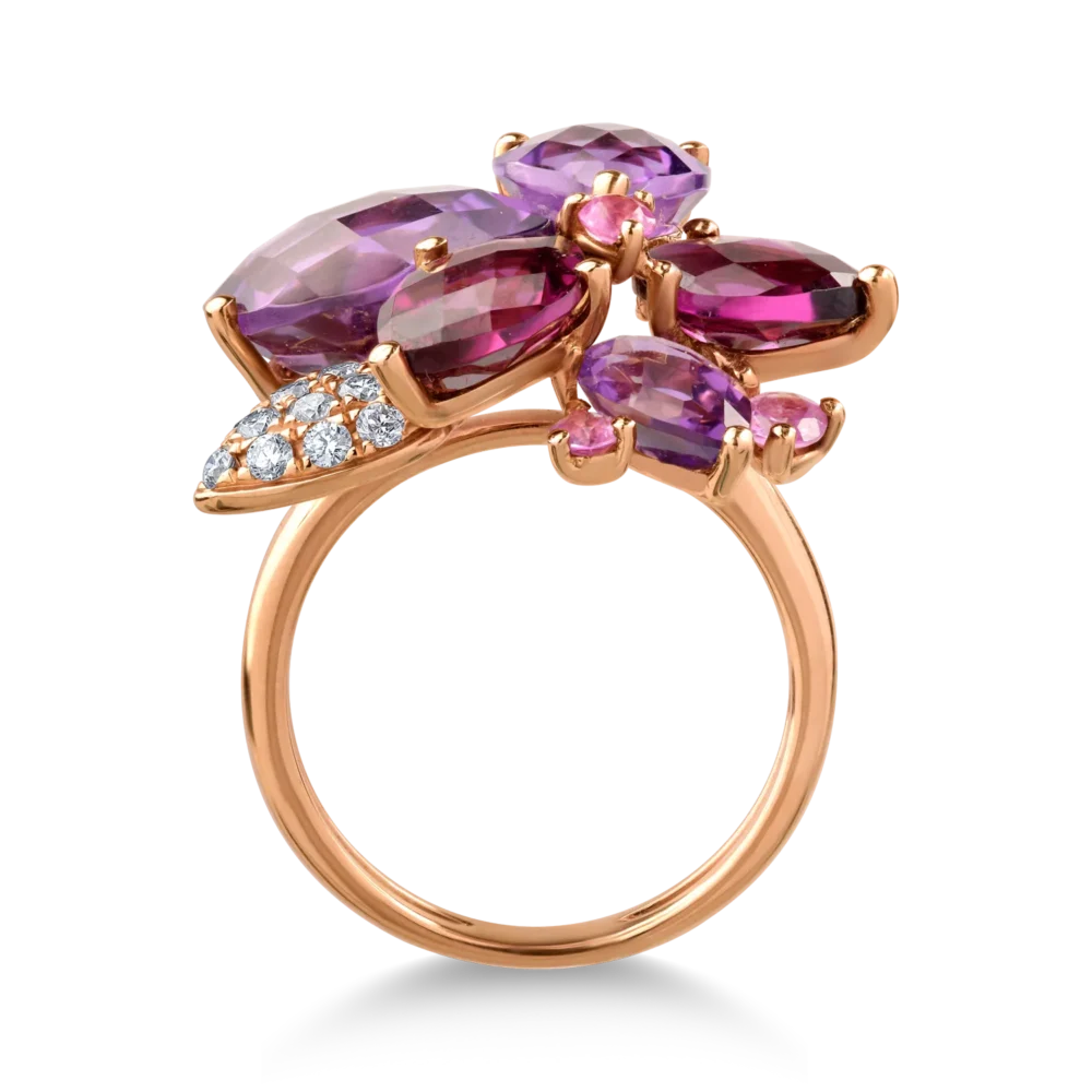 Inel din aur roz cu pietre pretioase si semipretioase de 10.36ct - imagine 2