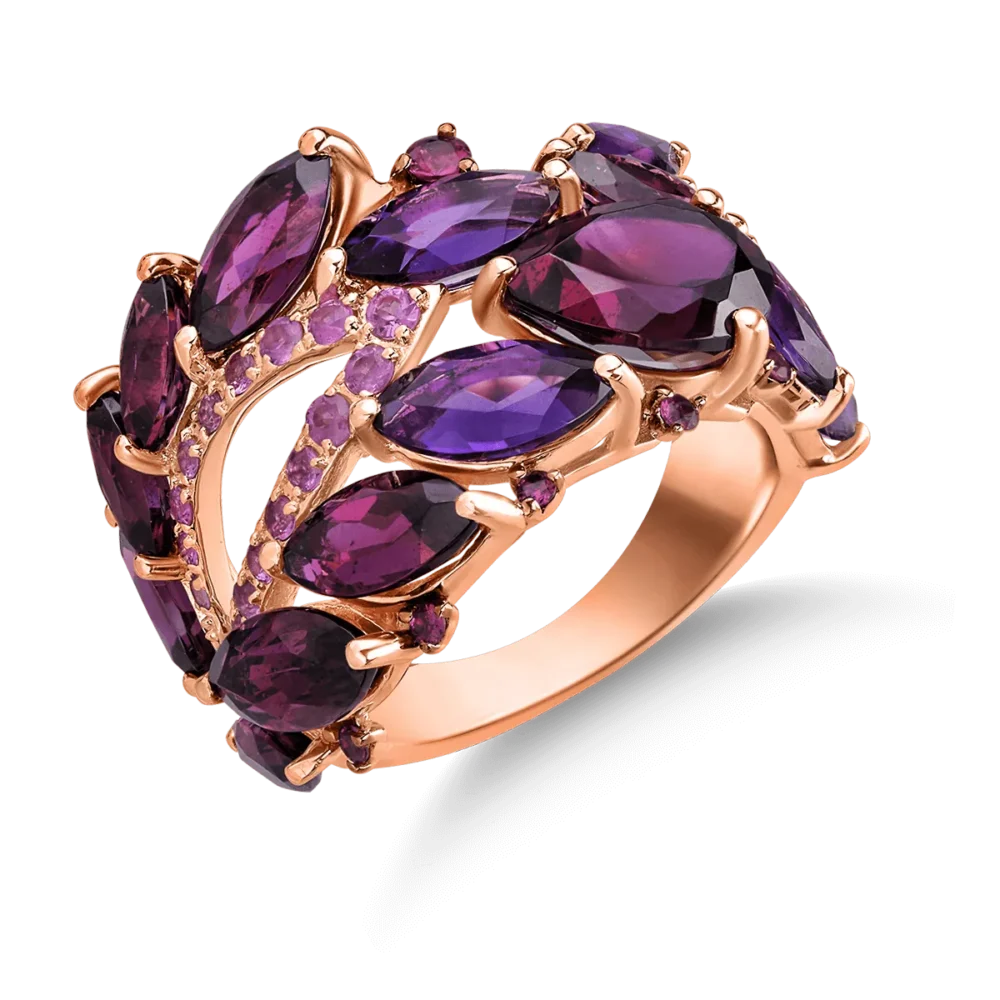 Inel din aur roz cu pietre pretioase si semipretioase de 9.9ct