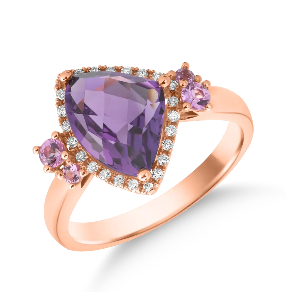 Inel din aur roz cu pietre pretioase si semipretioase de 3.41ct