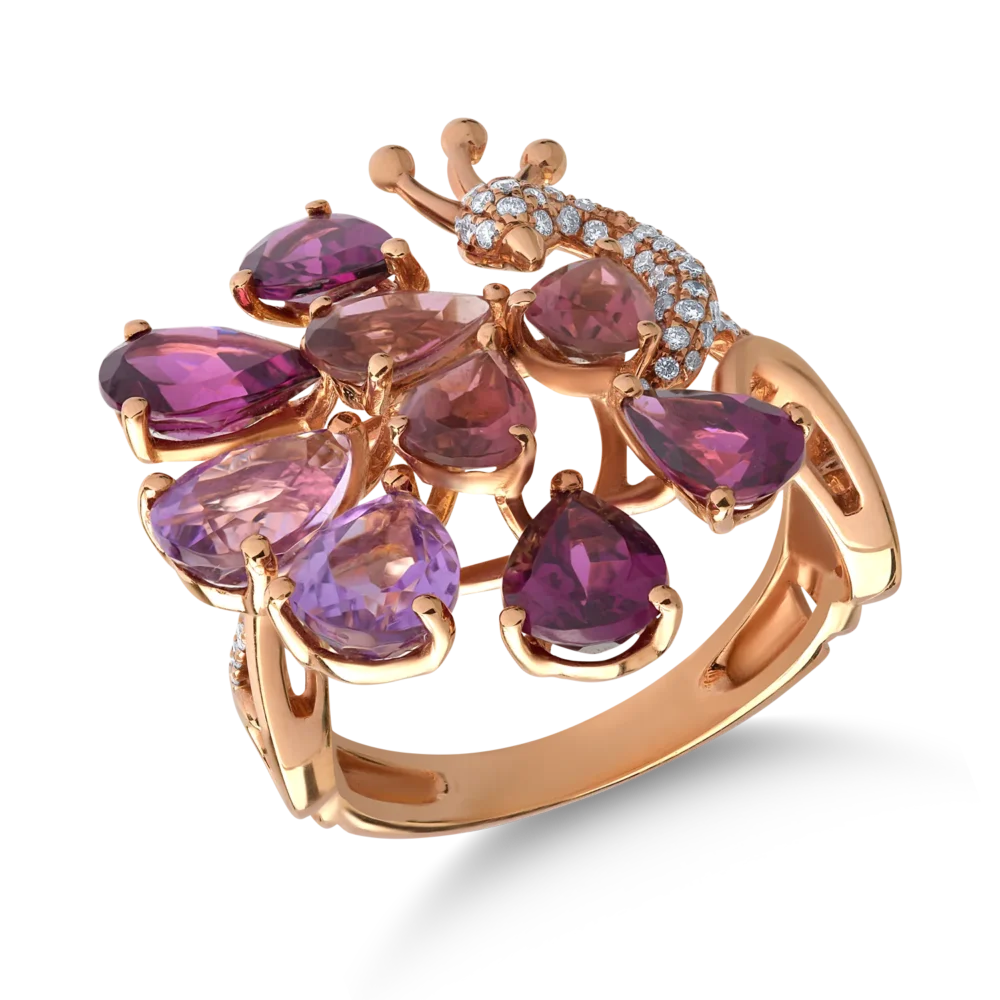 Inel din aur roz cu pietre pretioase si semipretioase de 5.78ct