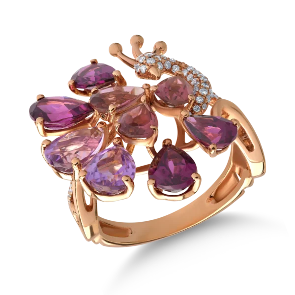 Inel din aur roz cu pietre pretioase si semipretioase de 5.78ct