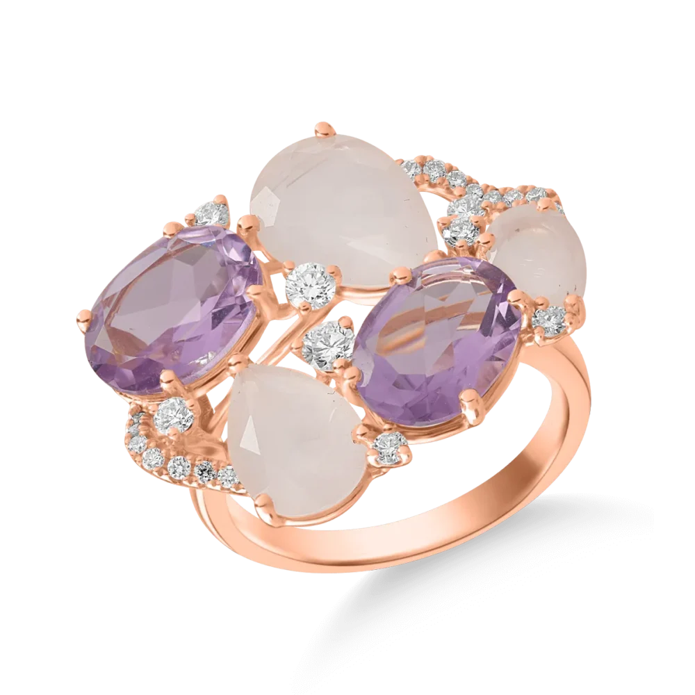 Inel din aur roz cu pietre pretioase si semipretioase de 5.8ct