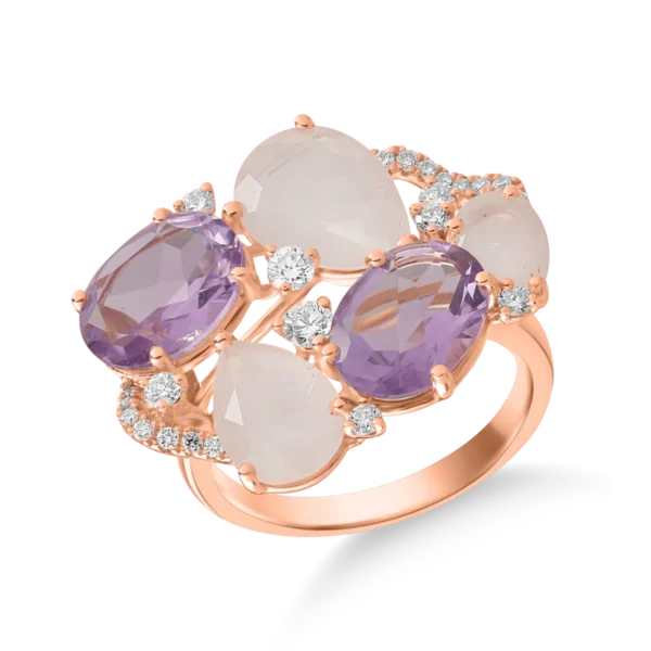 Inel din aur roz cu pietre pretioase si semipretioase de 5.8ct