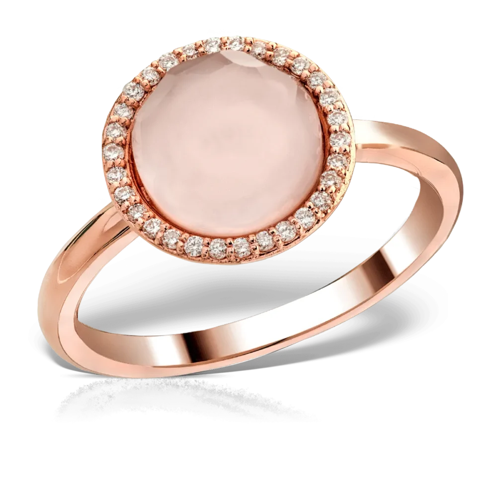 Inel din aur roz cu quartz roz-sidef de 3.124ct si diamante de 0.11ct
