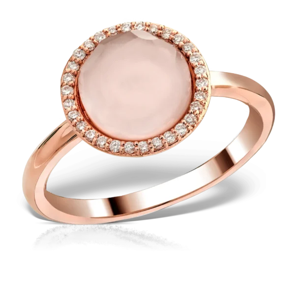 Inel din aur roz cu quartz roz-sidef de 3.124ct si diamante de 0.11ct