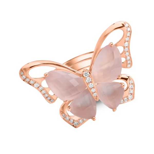 Inel din aur roz cu quartz trandafiriu de 11.4ct si diamante de 0.37ct