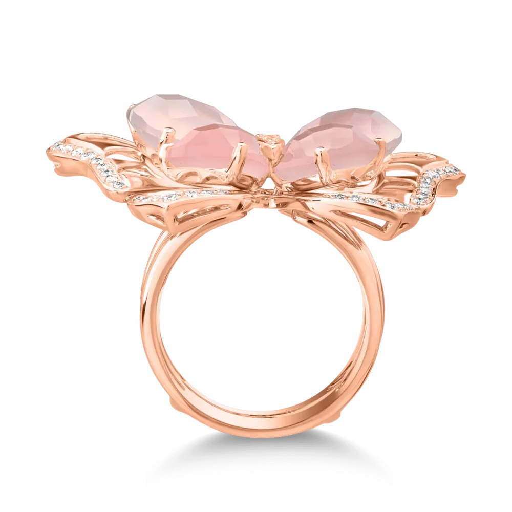 Inel din aur roz cu quartz trandafiriu de 11.4ct si diamante de 0.37ct - imagine 4