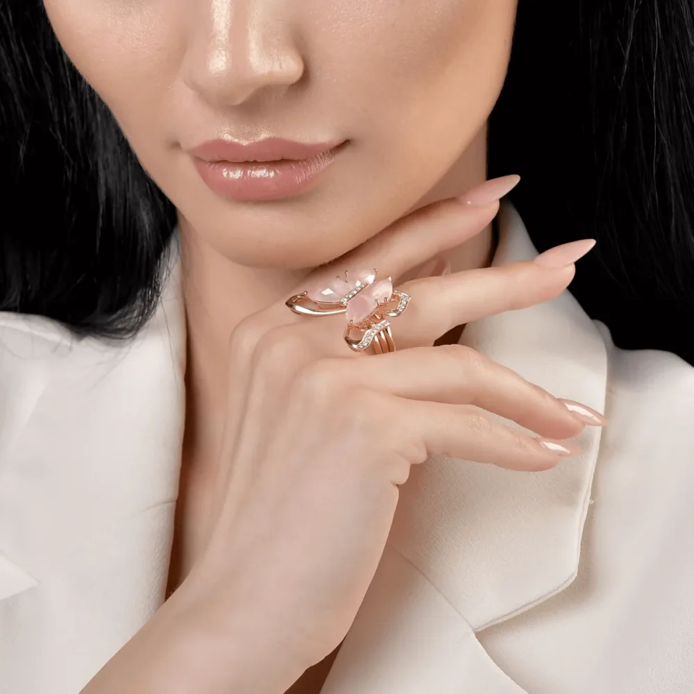 Inel din aur roz cu quartz trandafiriu de 11.4ct si diamante de 0.37ct - imagine 9