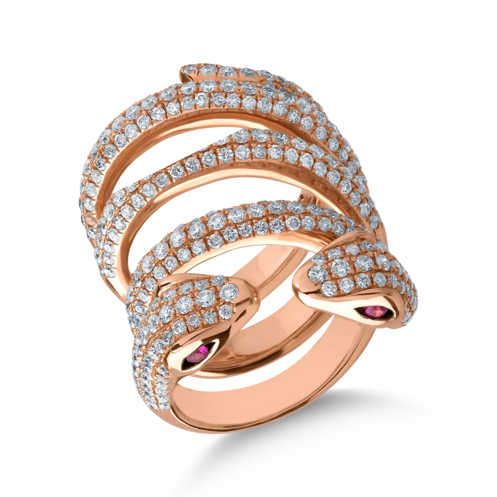 Inel din aur roz cu rubine de 0.12ct si diamante de 6.08ct