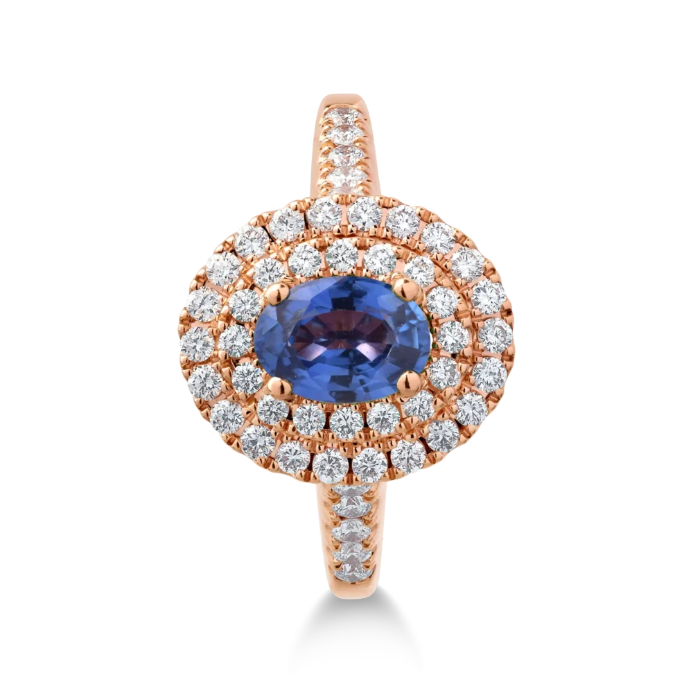 Inel din aur roz cu safir oval de 0.7ct si diamante de 0.6ct - imagine 3