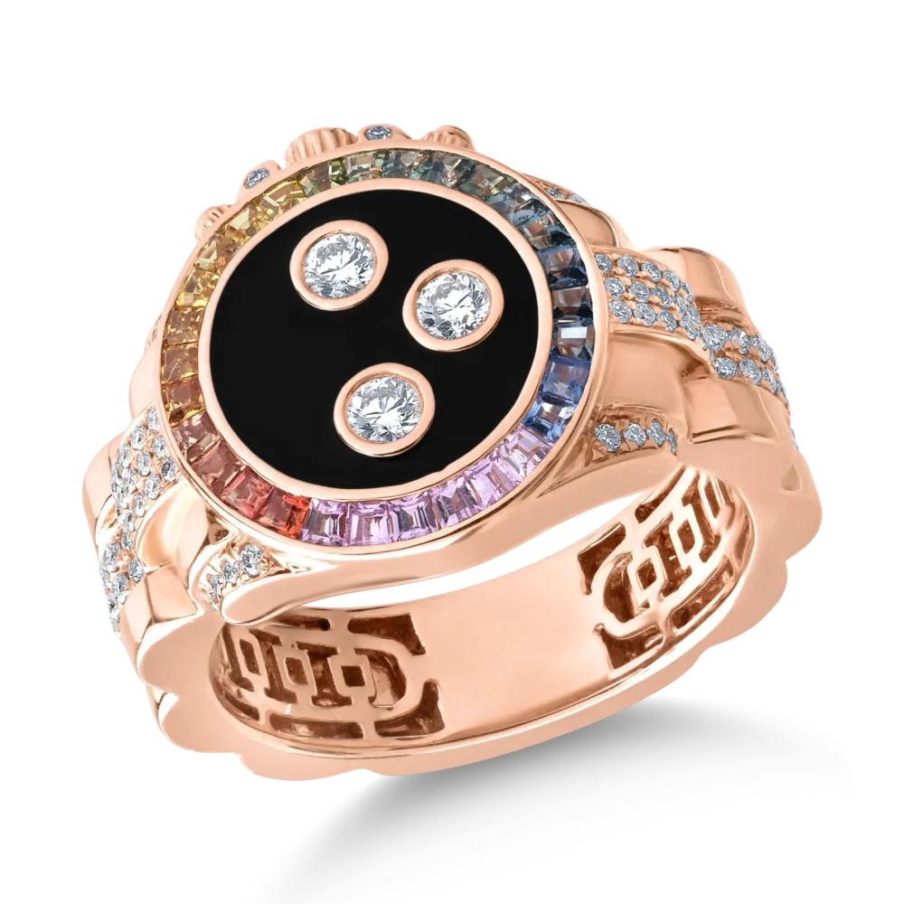 Inel din aur roz cu safire multicolore de 0.69ct si diamante de 0.6ct