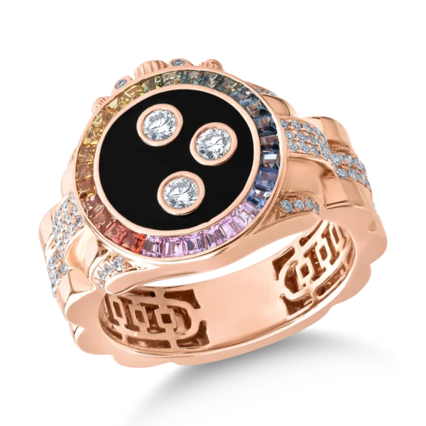 Inel din aur roz cu safire multicolore de 0.69ct si diamante de 0.6ct