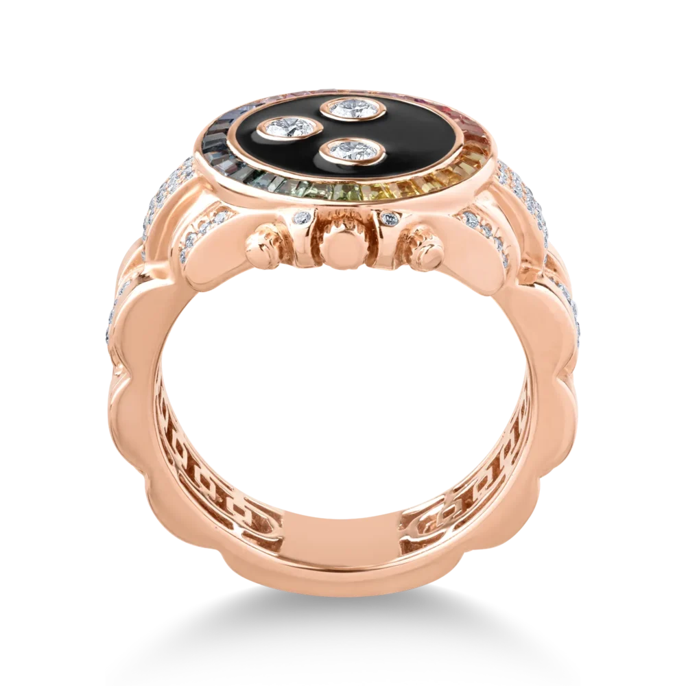 Inel din aur roz cu safire multicolore de 0.69ct si diamante de 0.6ct - imagine 2