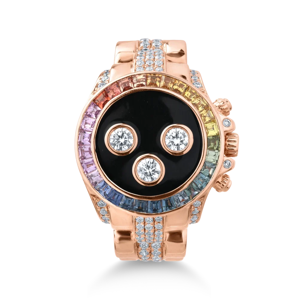 Inel din aur roz cu safire multicolore de 0.69ct si diamante de 0.6ct - imagine 3