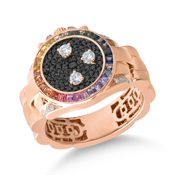 Inel din aur roz cu safire multicolore de 0.71ct si diamante de 0.5ct