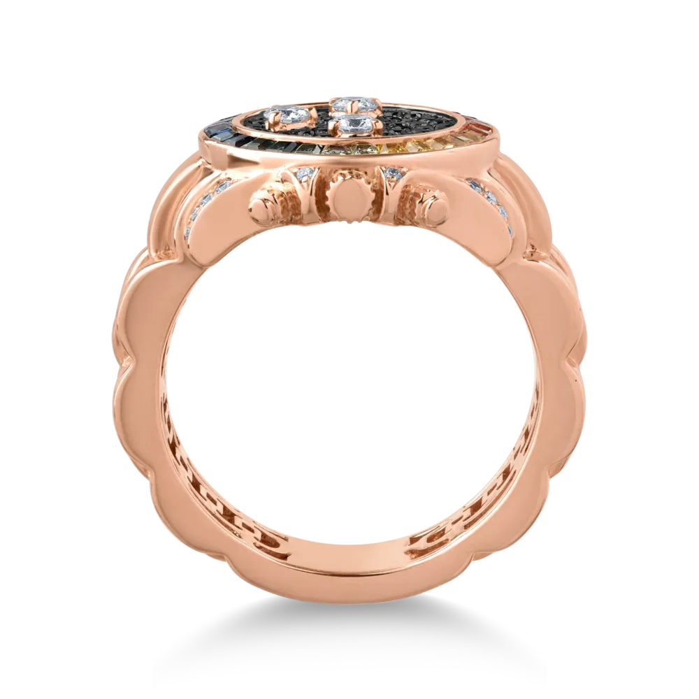 Inel din aur roz cu safire multicolore de 0.71ct si diamante de 0.5ct - imagine 2