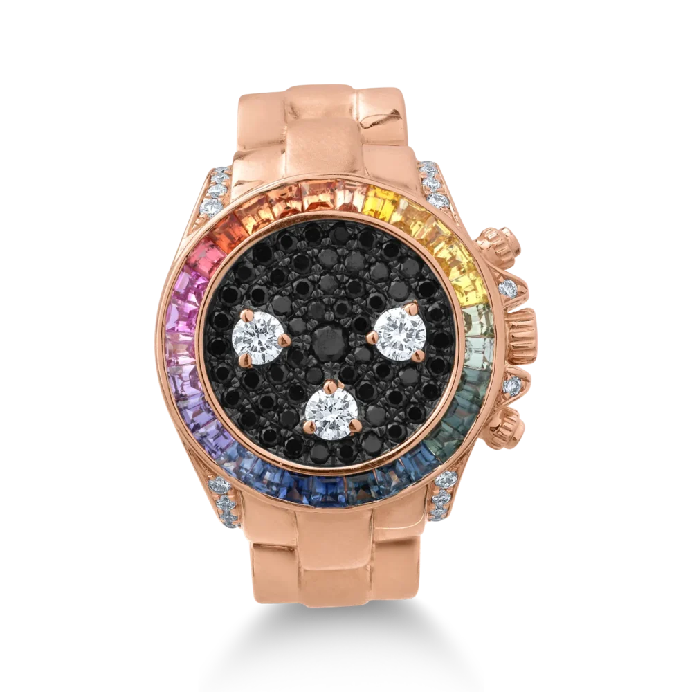 Inel din aur roz cu safire multicolore de 0.71ct si diamante de 0.5ct - imagine 3