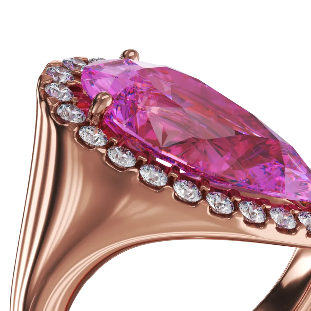 Inel din aur roz cu safire roz pear de 4.33ct si diamante pear si rotunde de 0.47ct - imagine 4