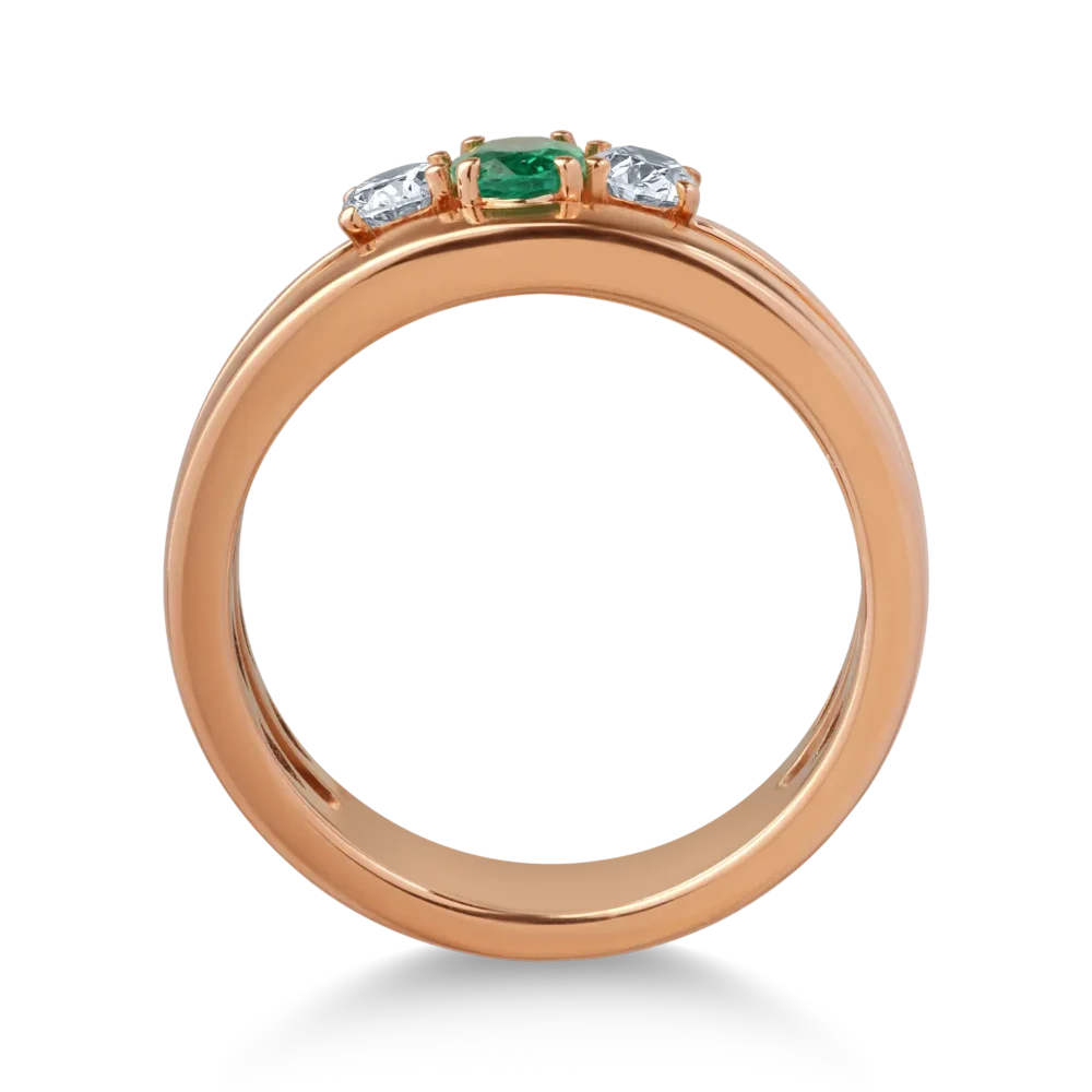 Inel din aur roz cu smarald oval de 0.2ct si diamante de 0.3ct - imagine 2