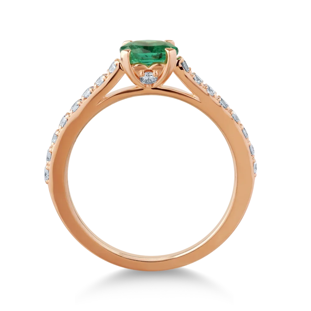 Inel din aur roz cu smarald oval de 0.5ct si diamante de 0.3ct - imagine 2
