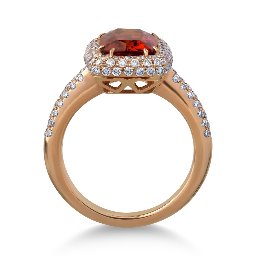 Inel din aur roz cu spessartit rectangular de 4.2ct si diamante de 0.8ct - imagine 2
