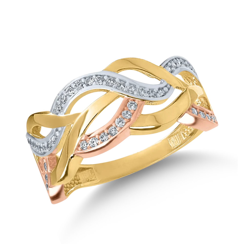 Inel din aur roz-galben-alb