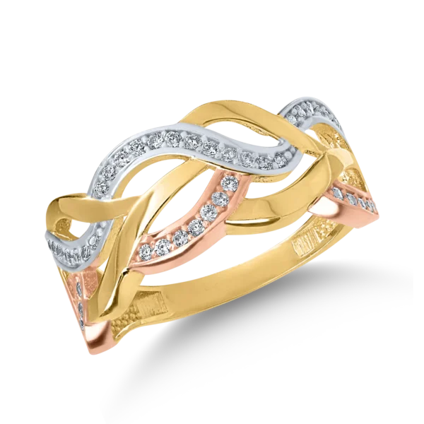 Inel din aur roz-galben-alb