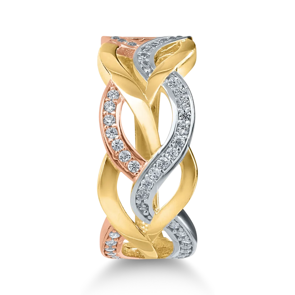 Inel din aur roz-galben-alb - imagine 2